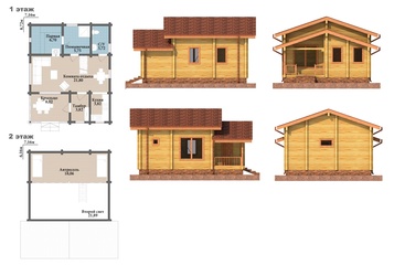 Уютный дом-баня с просторной комнатой, кухней, крыльцом и антресолью