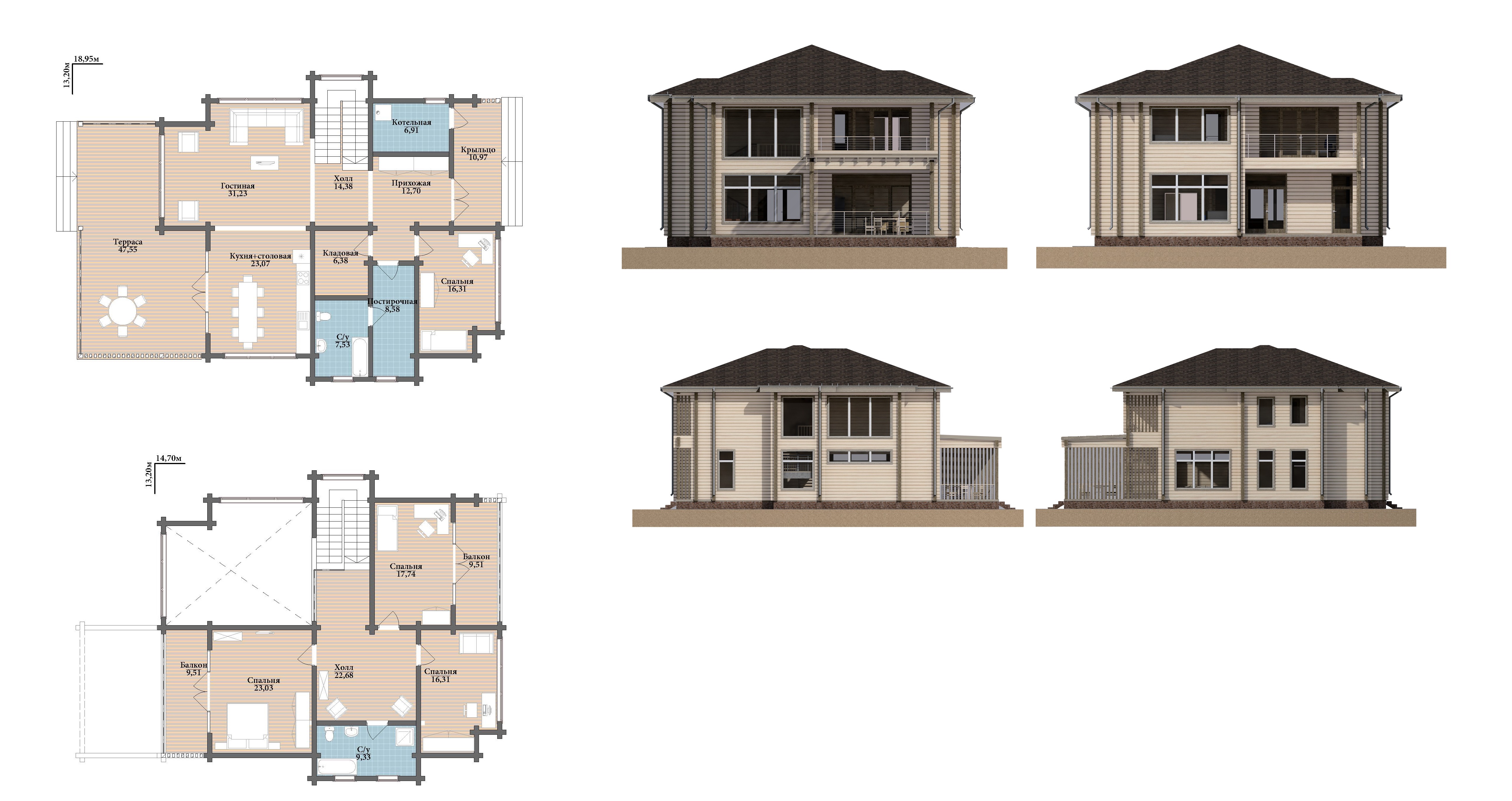 Просторный двухэтажный дом с террасой