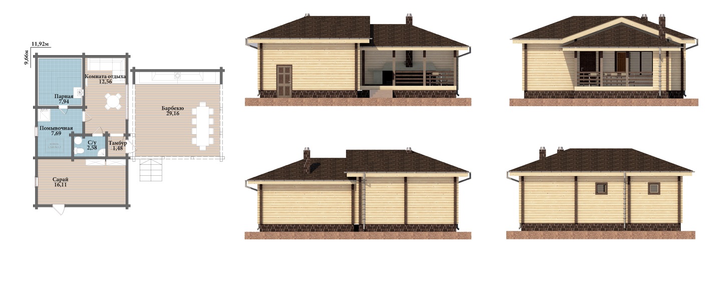 Комфортная баня с барбекю и сараем
