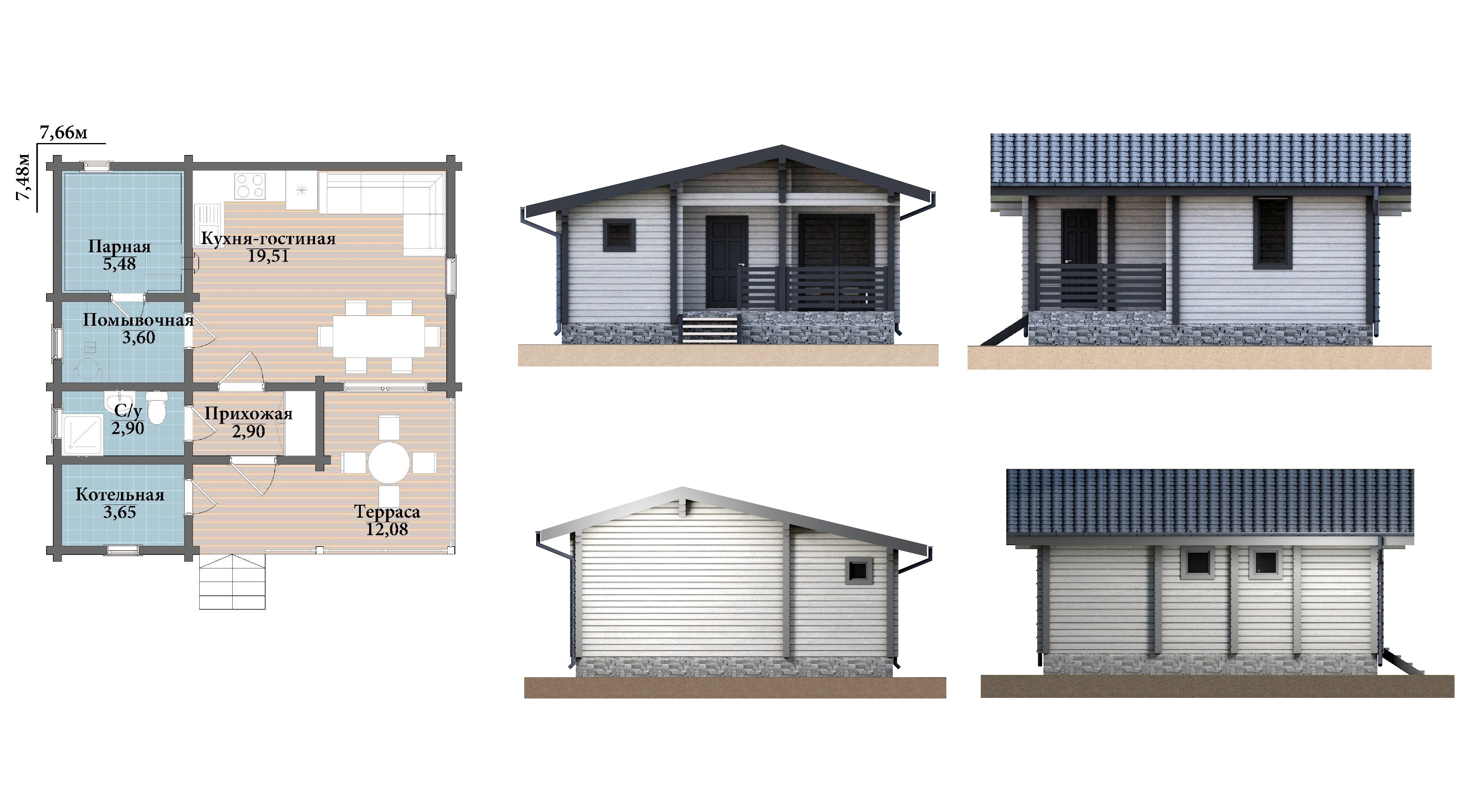 Комфортная баня с большой кухней-гостиной и просторной террасой