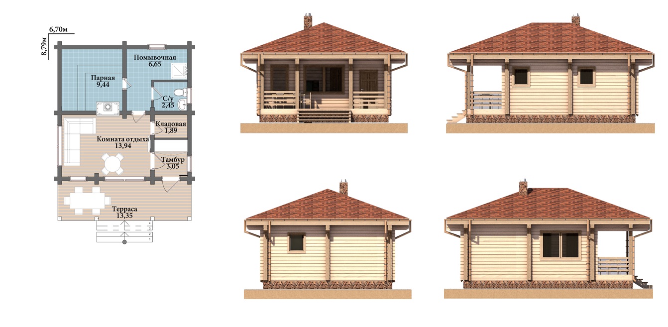 Комфортная баня с террасой