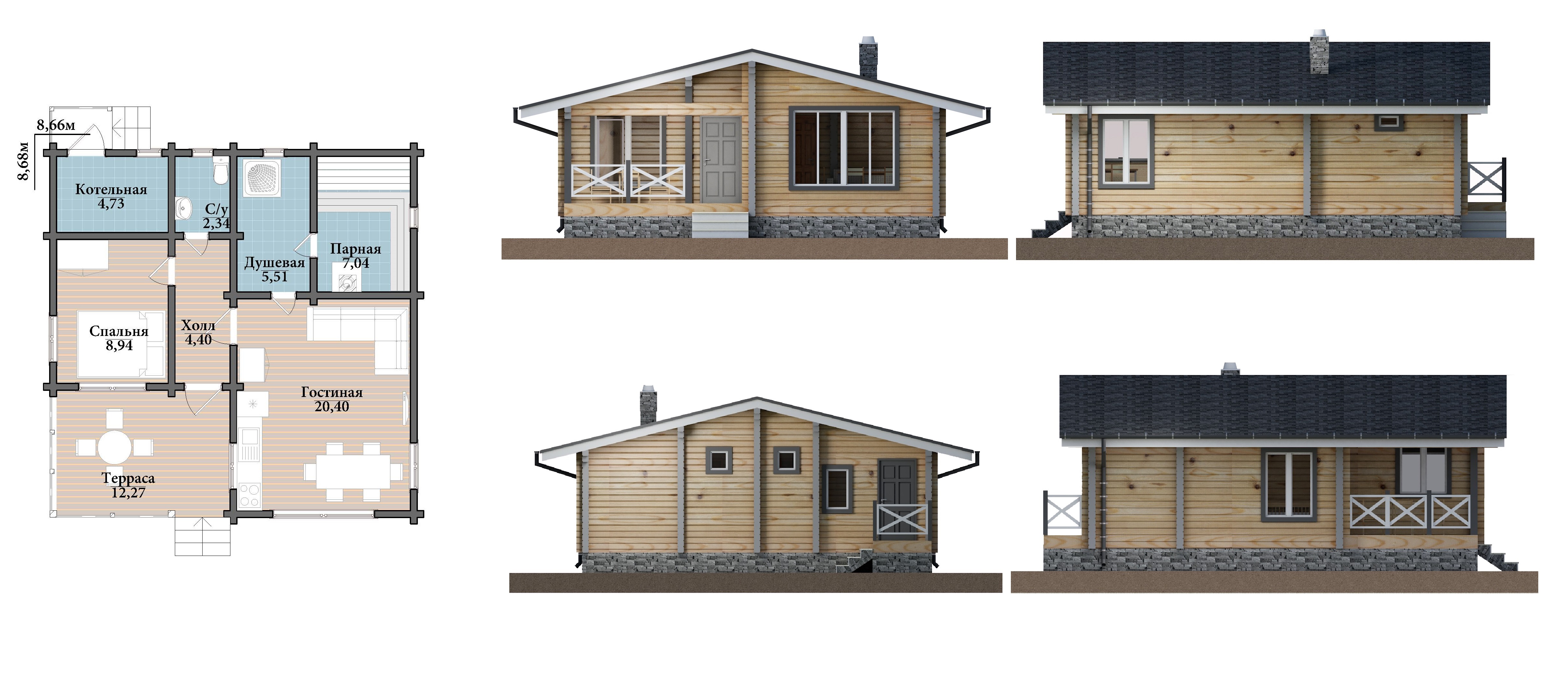Комфортная баня с гостиной и террасой